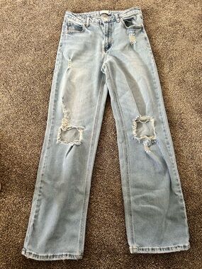 Rue21 Light Blue Distressed Wide-Leg Jeans size 8